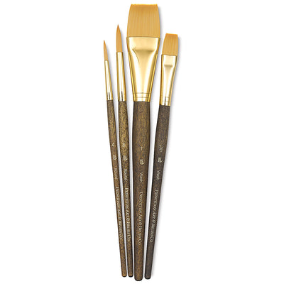 PRINCETON REAL VALUE BRUSH SELECTION SYNTHETIC HAIR GOLDEN TAKLON SHORT HANDLE SET OF 4 (9146)