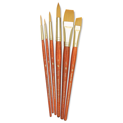 PRINCETON REAL VALUE BRUSH SELECTION SYNTHETIC HAIR GOLDEN TAKLON SHORT HANDLE SET OF 6 (9153)