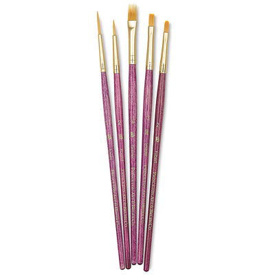 PRINCETON REAL VALUE BRUSH SELECTION SYNTHETIC HAIR GOLDEN TAKLON SHORT HANDLE SET OF 5 (9184)