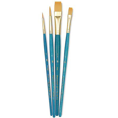 PRINCETON REAL VALUE BRUSH SELECTION SYNTHETIC HAIR GOLDEN TAKLON SHORT HANDLE SET OF 4 (9171)