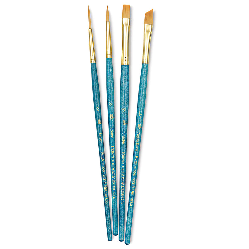 PRINCETON REAL VALUE BRUSH SELECTION SYNTHETIC HAIR GOLDEN TAKLON SHORT HANDLE SET OF 4 (9173)