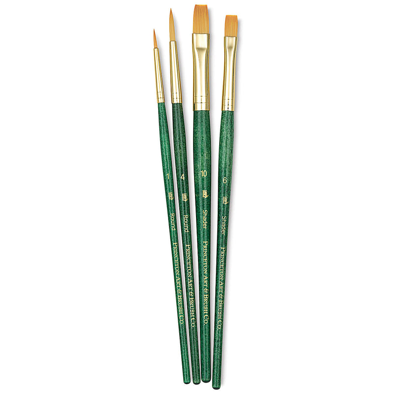 PRINCETON REAL VALUE BRUSH SELECTION SYNTHETIC HAIR GOLDEN TAKLON SHORT HANDLE SET OF 4 (9116)