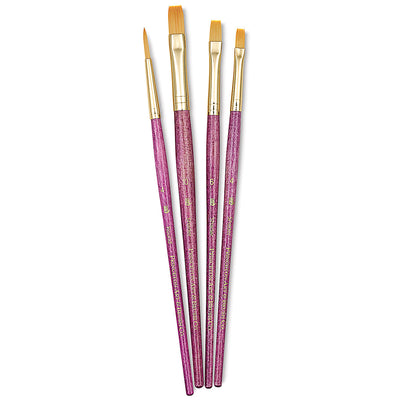 PRINCETON REAL VALUE BRUSH SELECTION SYNTHETIC HAIR GOLDEN TAKLON SHORT HANDLE SET OF 4 (9181)