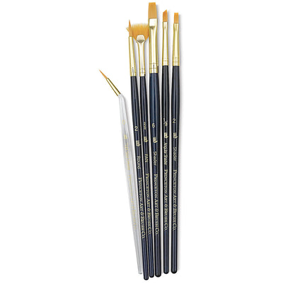 PRINCETON REAL VALUE BRUSH SELECTION SYNTHETIC HAIR GOLDEN TAKLON SHORT HANDLE SET OF 6 (9133)