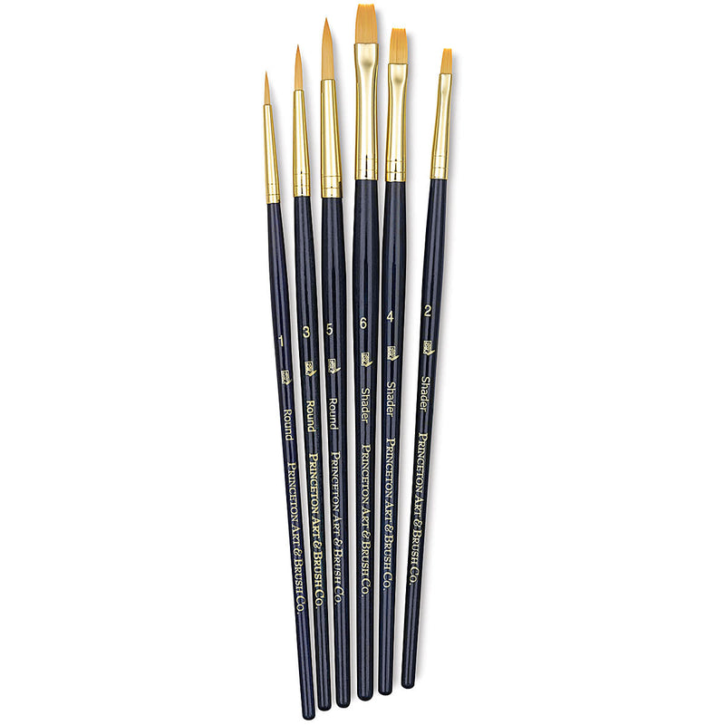 PRINCETON REAL VALUE BRUSH SELECTION SYNTHETIC HAIR WHITE TAKLON SHORT HANDLE SET OF 6 (9137)