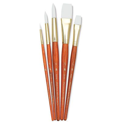 PRINCETON REAL VALUE BRUSH SELECTION SYNTHETIC HAIR WHITE TAKLON SHORT HANDLE SET OF 5 (9152)