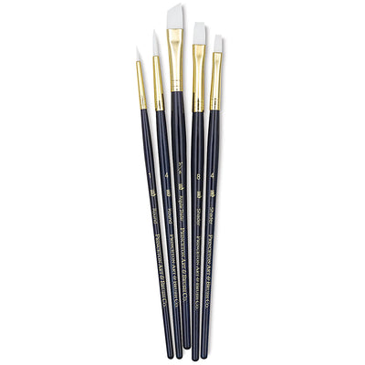 PRINCETON REAL VALUE BRUSH SELECTION SYNTHETIC HAIR WHITE TAKLON SHORT HANDLE SET OF 5 (9136)