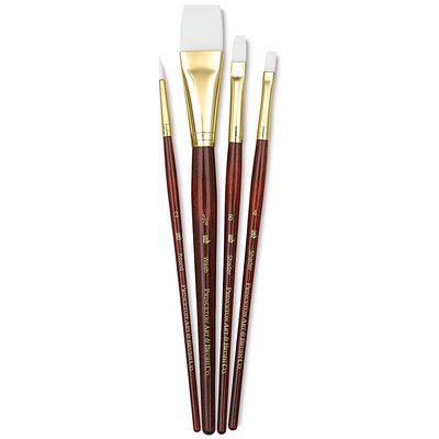 PRINCETON REAL VALUE BRUSH SELECTION SYNTHETIC HAIR WHITE TAKLON SHORT HANDLE SET OF 4 (9125)