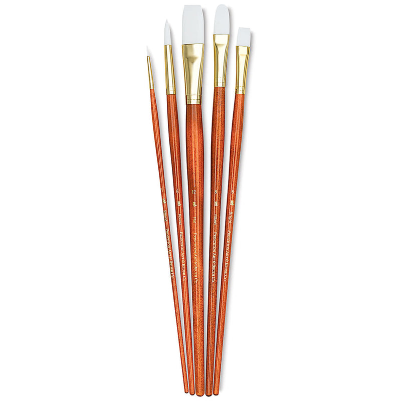 PRINCETON REAL VALUE BRUSH SELECTION SYNTHETIC HAIR WHITE TAKLON LONG HANDLE SET OF 5 (9155)