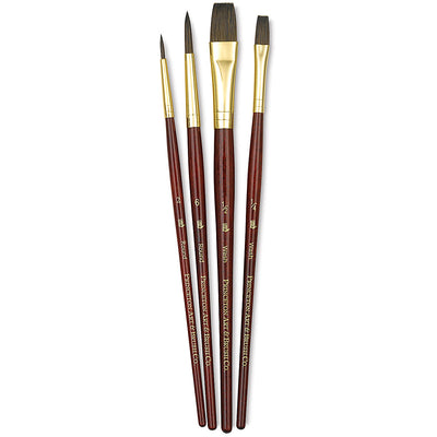 PRINCETON REAL VALUE BRUSH SELECTION SYNTHETIC HAIR CAMEL SHORT HANDLE SET OF 4 (9121)