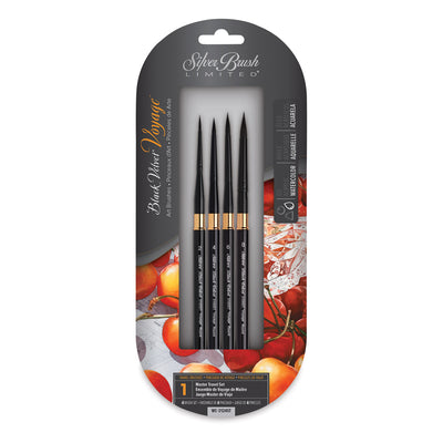 SILVER BLACK VELVET WATERCOLOR BRUSH ROUND SHORT HANDLE SET OF 4 (WC-3124ST)