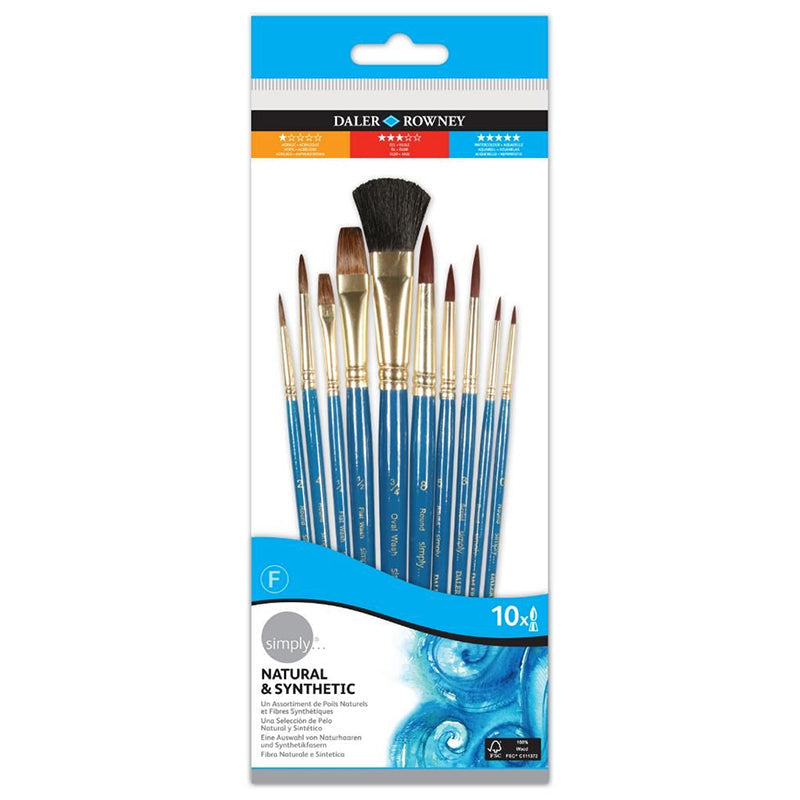 DALER & ROWNEY SIMPLY MIX NATURAL & SYNTHETIC BRUSH SET OF 10