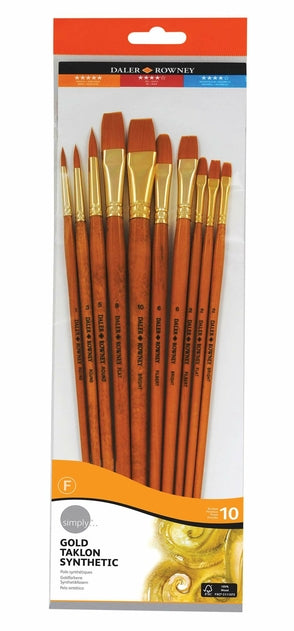 DALER & ROWNEY SIMPLY GOLD TAKLON BRUSH SET OF 10