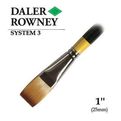 DALER & ROWNEY SYSTEM 3 BRUSH SYNTHETIC HAIR SHORT HANDLE LONG FLAT SY21 NO -1 INCH