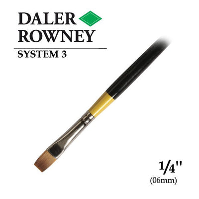 DALER & ROWNEY SYSTEM 3 BRUSH SYNTHETIC HAIR SHORT HANDLE SHORT FLAT SY55 NO 1/4 INCH