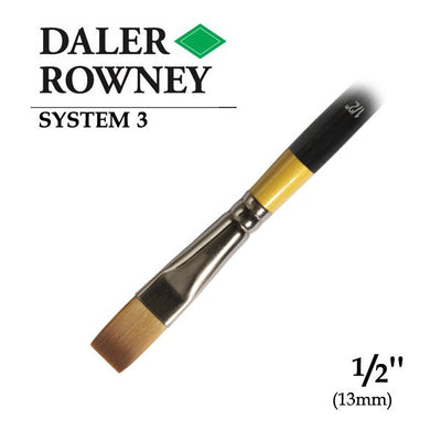 DALER & ROWNEY SYSTEM 3 BRUSH SYNTHETIC HAIR SHORT HANDLE SHORT FLAT SY55 NO 1/2 INCH