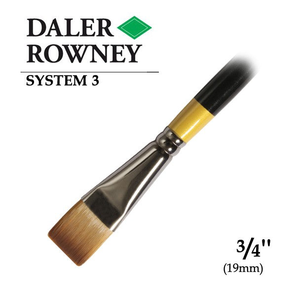 DALER & ROWNEY SYSTEM 3 BRUSH SYNTHETIC HAIR SHORT HANDLE SHORT FLAT SY55 NO 3/4 INCH