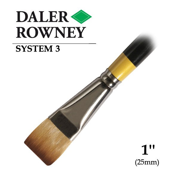 DALER & ROWNEY SYSTEM 3 BRUSH SYNTHETIC HAIR SHORT HANDLE SHORT FLAT SY55 NO 1 INCH