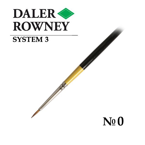 DALER & ROWNEY SYSTEM 3 BRUSH SYNTHETIC HAIR SHORT HANDLE ROUND SY85 NO 0