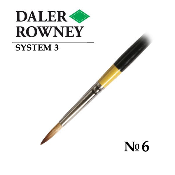 DALER & ROWNEY SYSTEM 3 BRUSH SYNTHETIC HAIR SHORT HANDLE ROUND SY85 NO 6