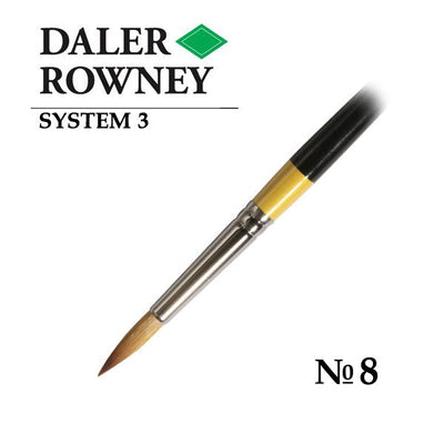 DALER & ROWNEY SYSTEM 3 BRUSH SYNTHETIC HAIR SHORT HANDLE ROUND SY85 NO 8