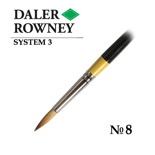 DALER & ROWNEY SYSTEM 3 BRUSH SYNTHETIC HAIR SHORT HANDLE ROUND SY85 NO 8