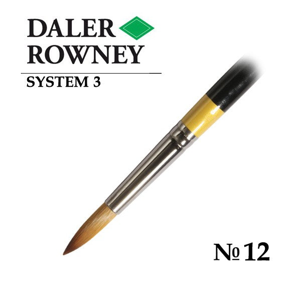 DALER & ROWNEY SYSTEM 3 BRUSH SYNTHETIC HAIR SHORT HANDLE ROUND SY85 NO 12