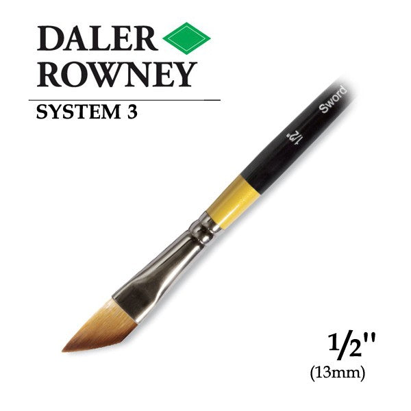 DALER & ROWNEY SYSTEM 3 BRUSH SYNTHETIC HAIR SHORT HANDLE SWORD SY00 NO 1/2 INCH