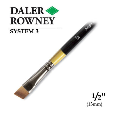 DALER & ROWNEY SYSTEM 3 BRUSH SYNTHETIC HAIR SHORT HANDLE ANGLE SHADER SY57 NO 1/2 INCH