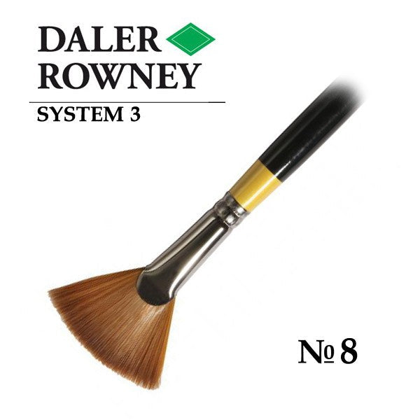 DALER & ROWNEY SYSTEM 3 BRUSH SYNTHETIC HAIR LONG HANDLE FAN SY46 NO 8