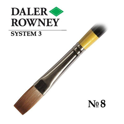 DALER & ROWNEY SYSTEM 3 BRUSH SYNTHETIC HAIR LONG HANDLE FLAT SY44 NO 8