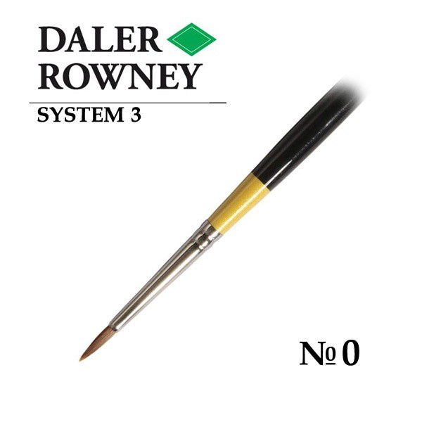 DALER & ROWNEY SYSTEM 3 BRUSH SYNTHETIC HAIR LONG HANDLE ROUND SY45 NO 0