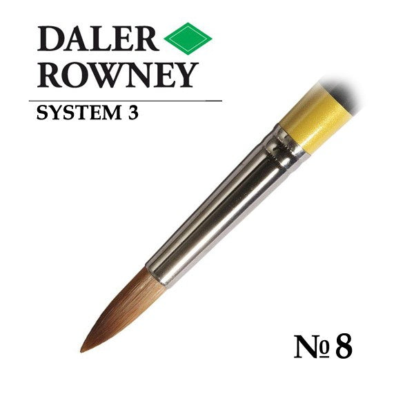 DALER & ROWNEY SYSTEM 3 BRUSH SYNTHETIC HAIR LONG HANDLE ROUND SY45 NO 8