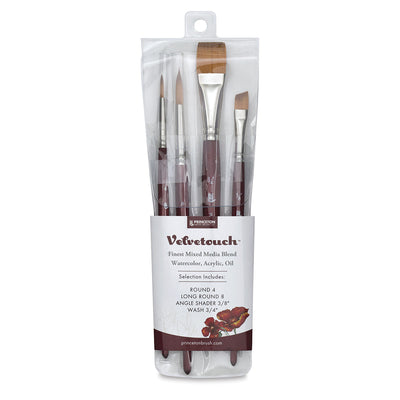 PRINCETON SR 3950 SHORT HANDLE VELVETOUCH PROFESSIONAL MIX MEDIA SET of 4